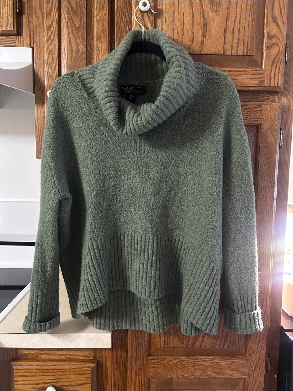 Rachel Zoe Moss Green Cozy Cowl-Neck Sweater